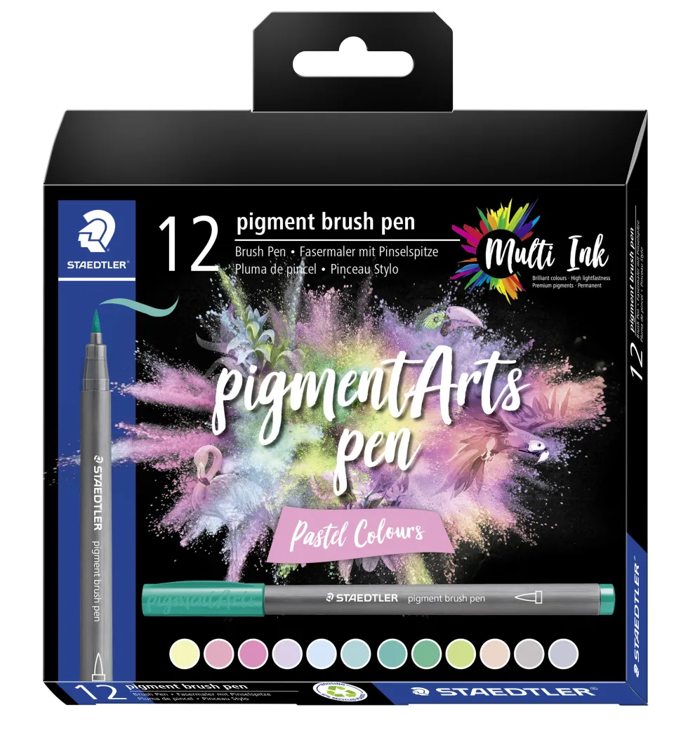 Brush pen Pigment Arts pastel ass (12) (Kontorartikler)