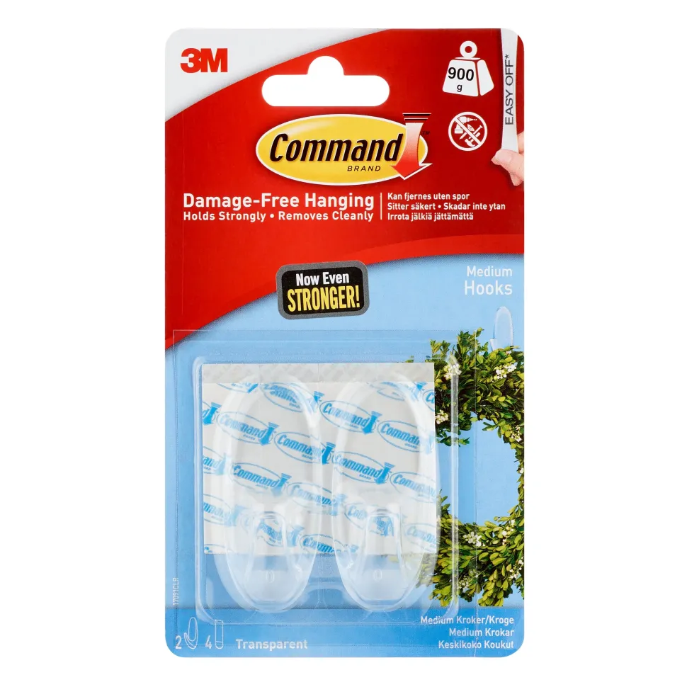 Command gennemsigtige mellemstore kroge med gennemsigtige st (Kontorartikler)