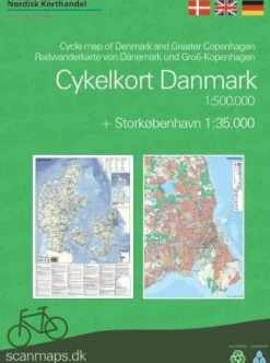Cykelkort Danmark og København (Kort falset lamineret, Dansk)
