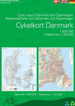 Cykelkort Danmark og København (Kort falset lamineret, Dansk)