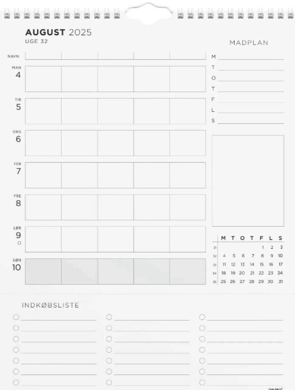 Familiekalender Ugeplan m. lister 2025 (Kalender)