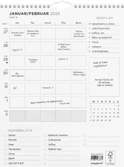 Familiekalender Ugeplan m. lister 2025 (Kalender)