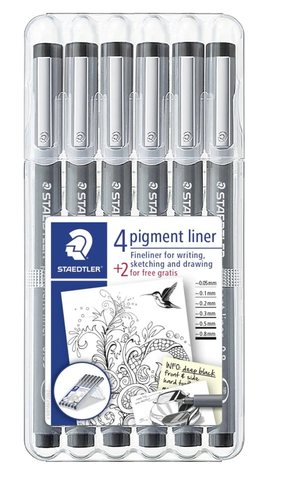 Fineliner pigment liner ass sort (6) (Kontorartikler)