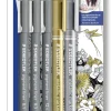 Fineliner pigment liner sort + sølv og guld (3+2) (Kontorartikler)