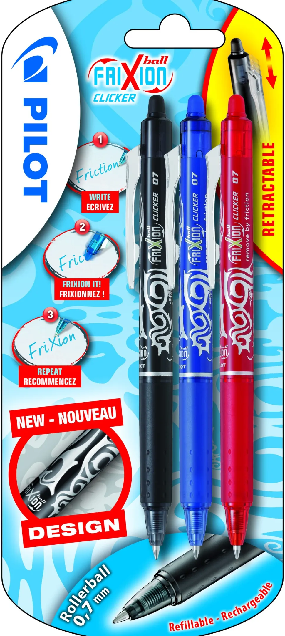 Frixion Clicker m/klik 0,7 blister ass (3) (Kontorartikler)
