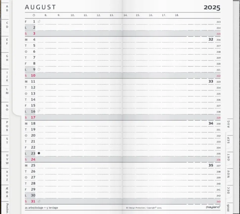 Mayland Index Planner månedskalender sort skind 2025 (Kalender)
