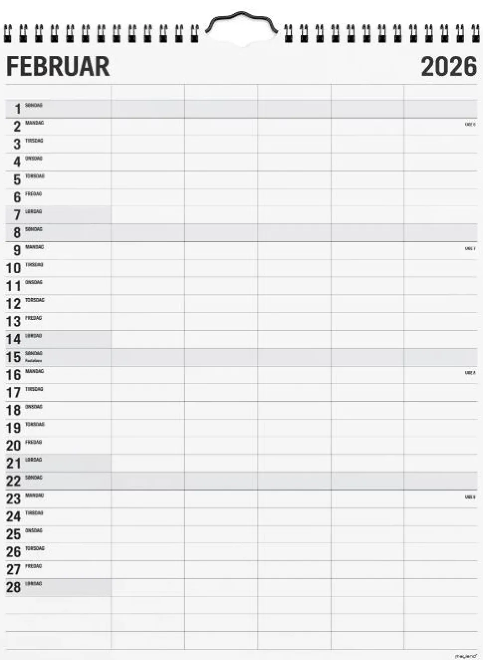 Mayland Studie Familiekalender 2025/26 - Black and White (Kalender, Spiralryg, Dansk)