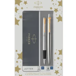 Parker Duosæt Jotter 77% recycled GT kuglepen+fyldepen sølv (Kontorartikler)