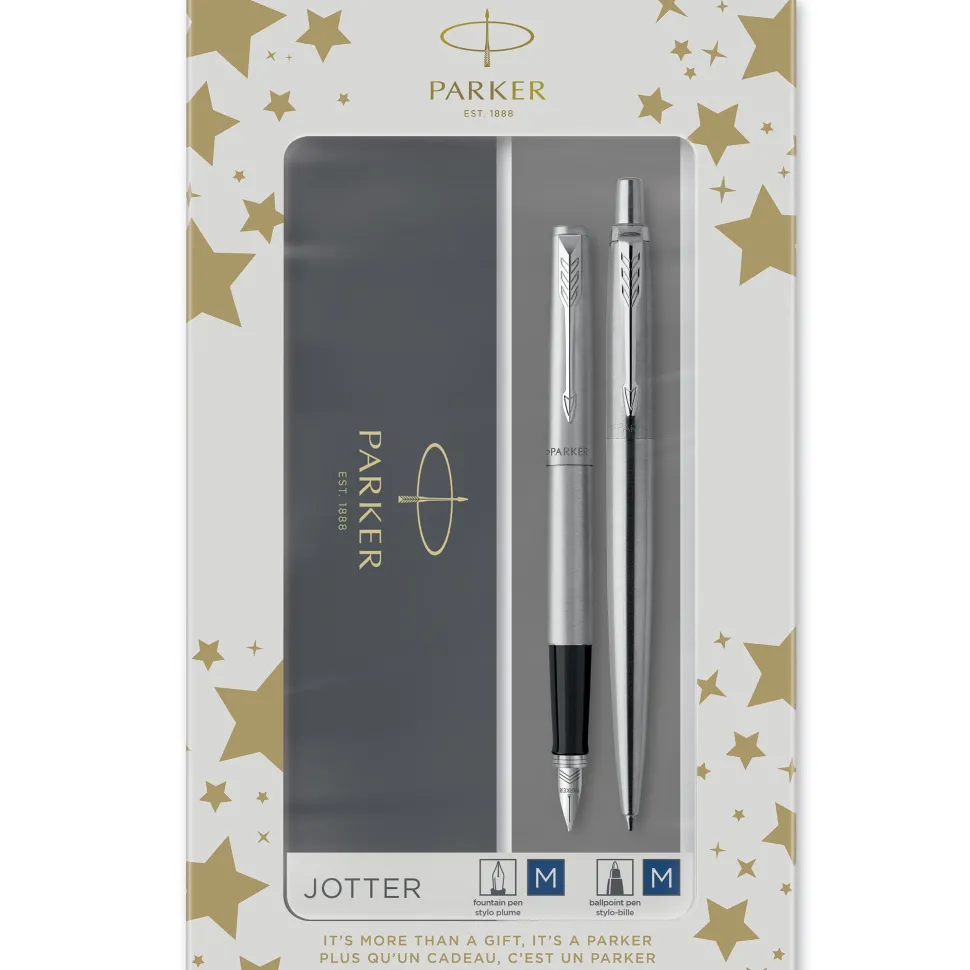 Parker Duosæt Jotter 77% recycled CT kuglepen+fyldepen sølv (Kontorartikler)