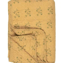 Quilt mustard m/grønne blomster