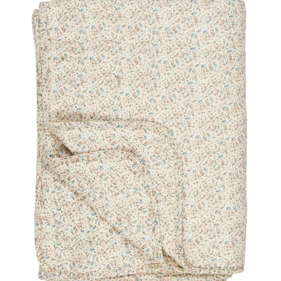Quilt natur m/rosa og blå blomster