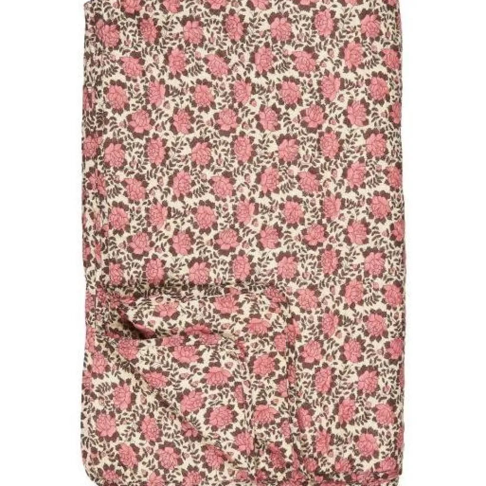 Quilt naturfarvet m/rosa og brunt mønster