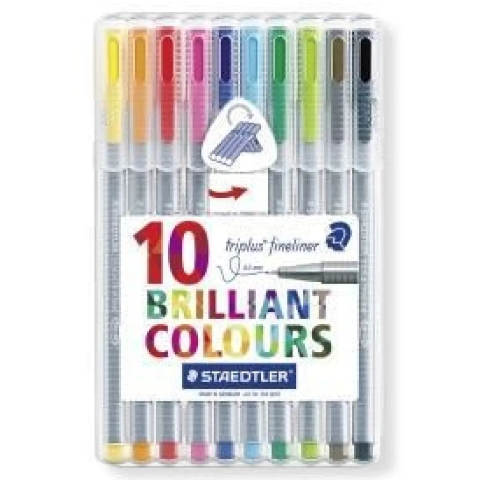 Staedtler Triplus fineliner tusch, stregtykkelse: 0,3 mm, ass. farver, trekantede, 10... (Skriveredskaber)