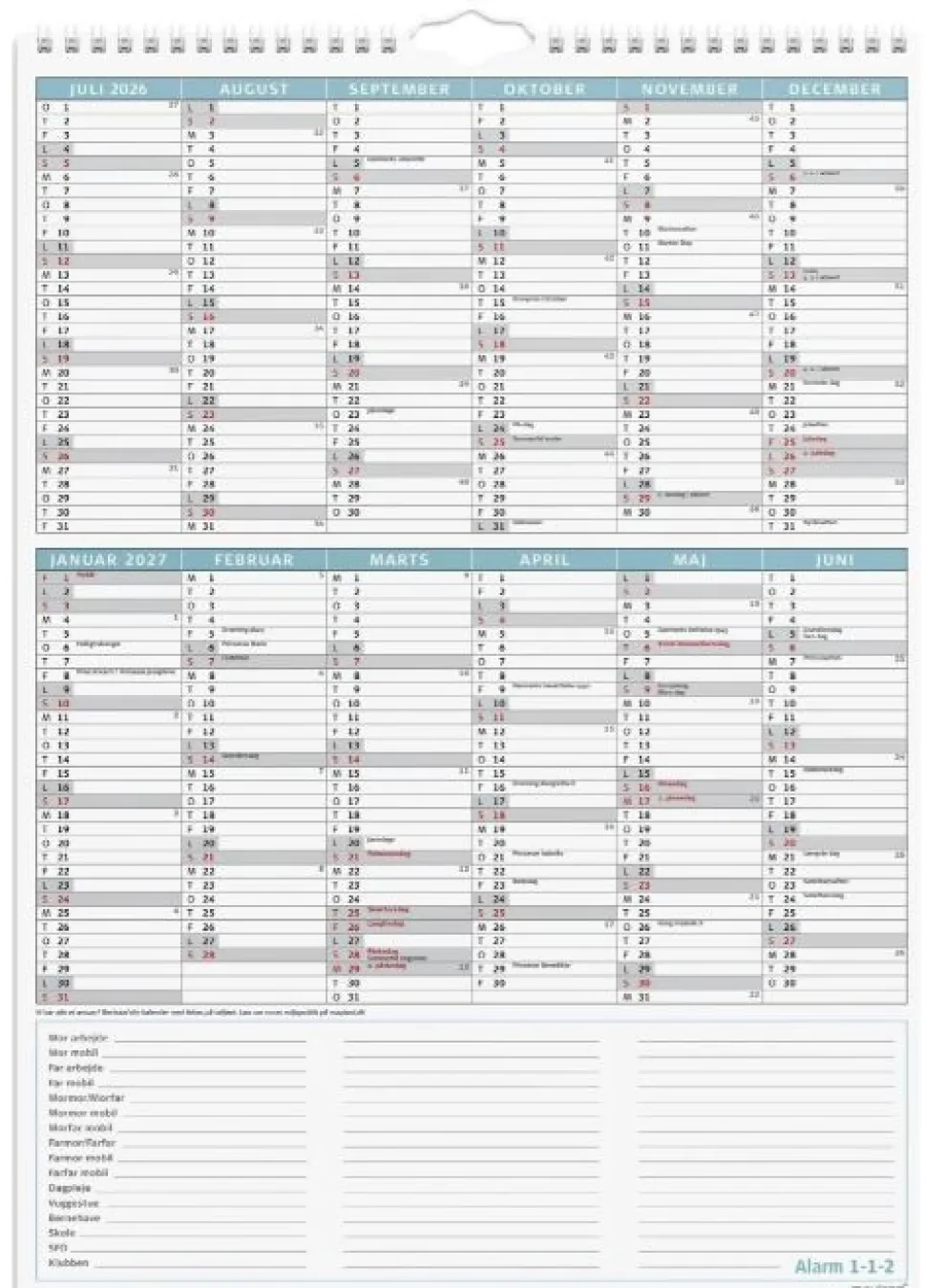 Studie Familiekalender Otto Dickmeiss & Lilja Scherfing A3 2025/26 (Kalender, Spiralryg, Dansk)