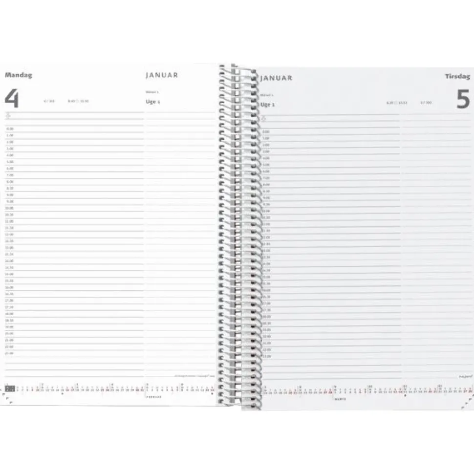 Timekalender m/spiral blå 17x23,5cm 2021