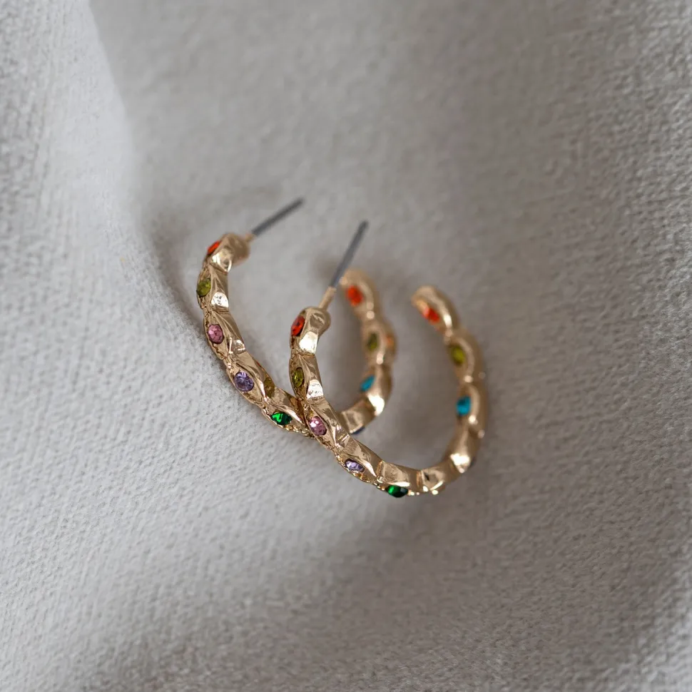 Timi of Sweden: Colorful Chrystals Hoop Earrings - Gold (Smykke, Earrings)