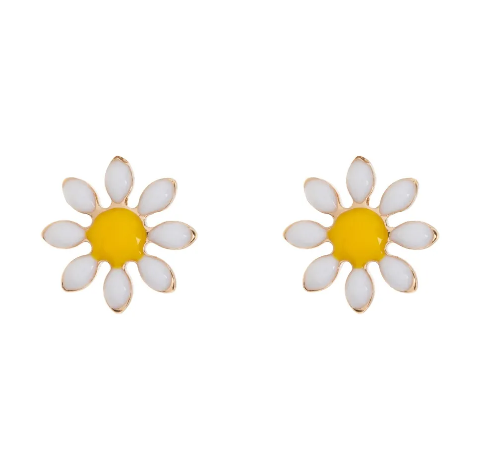 Timi of Sweden: Doris - Daisy Flower Enamel Stud Earrings - Gold (Smykke, Earrings)
