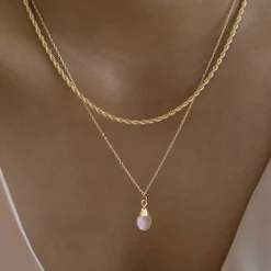 Timi of Sweden: Goddess Necklace, Gold - Rose Quartz (Smykke, Necklace)