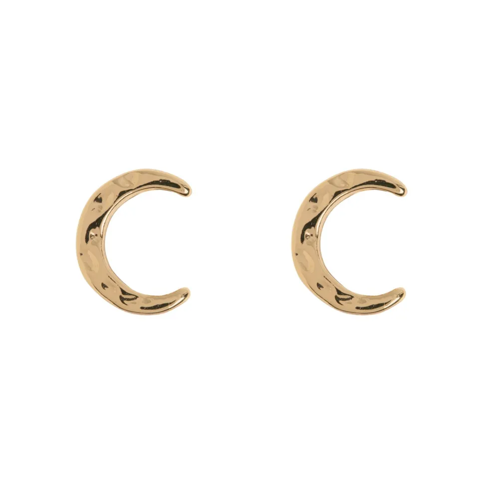 Timi of Sweden: Little Moon Hammered Moon Stud Earrings - Gold (Smykke, Earrings)