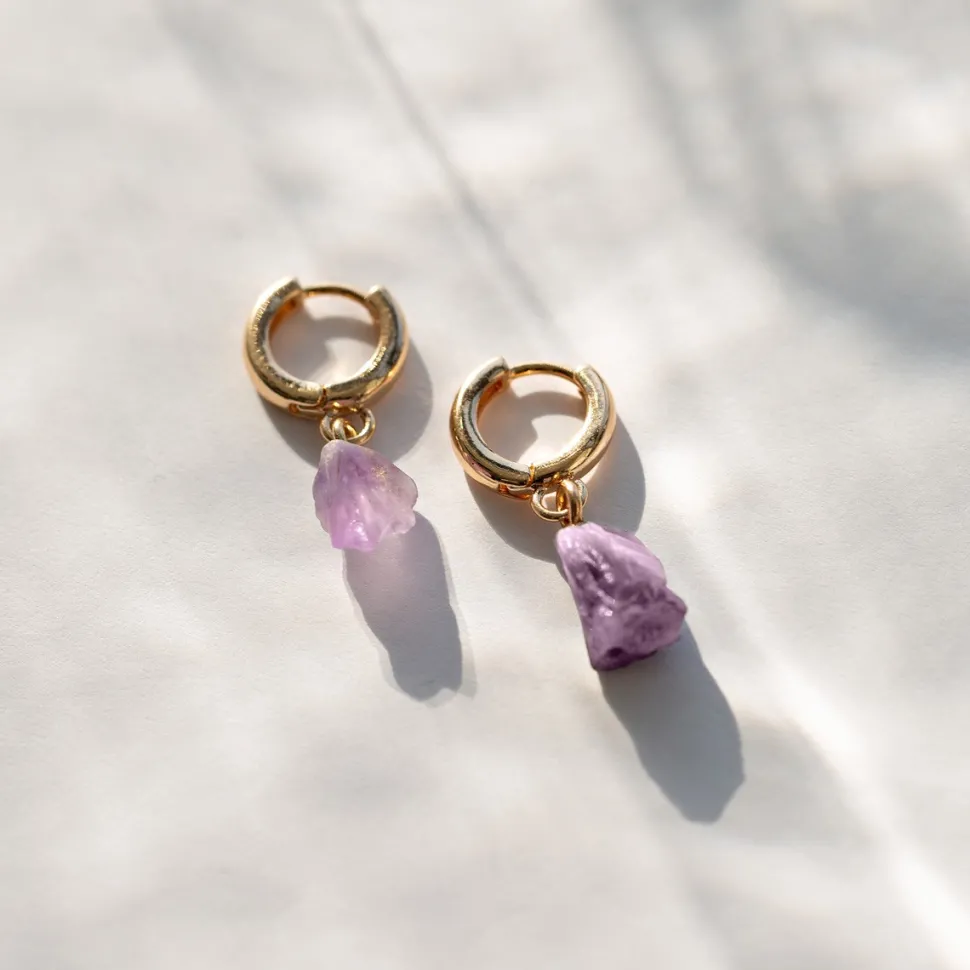 Timi of Sweden: Semi Precious Hoop Earrings - Violet Amethyst (Smykke, Earrings)