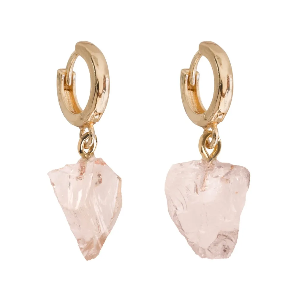 Timi of Sweden: Semi Precious Hoop Earrings - Rose Quartz (Smykke, Earrings)