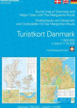 Turistkort Danmark med Margueritruten + bykort (Kort falset papir, Dansk)