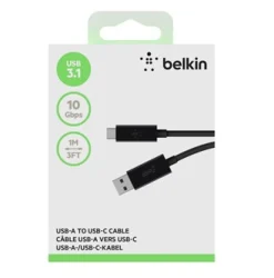 USB-C to USB-A 3.1 Cable, Black (1m) (Mobil- & tablet-tilbehør)